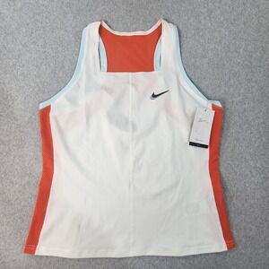 NIKE Dri-FIT‎ Court Slam Tennis Tank Top Shirt Womens XL White Orange Slim Fit